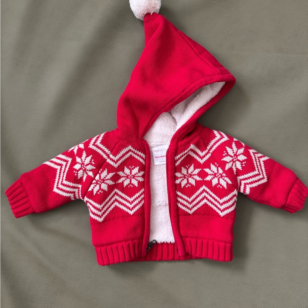 Hanna Andersson Red Knit Sweater with White Pattern